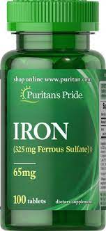 IRON FERROUS SULFATE 65 MG 100 TABLETS (ILLEGAL IMPORT)